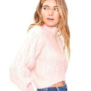 BLANK NYC Cable Knit Cropped Chenille Dolman Sleeve Sweater, blush pink